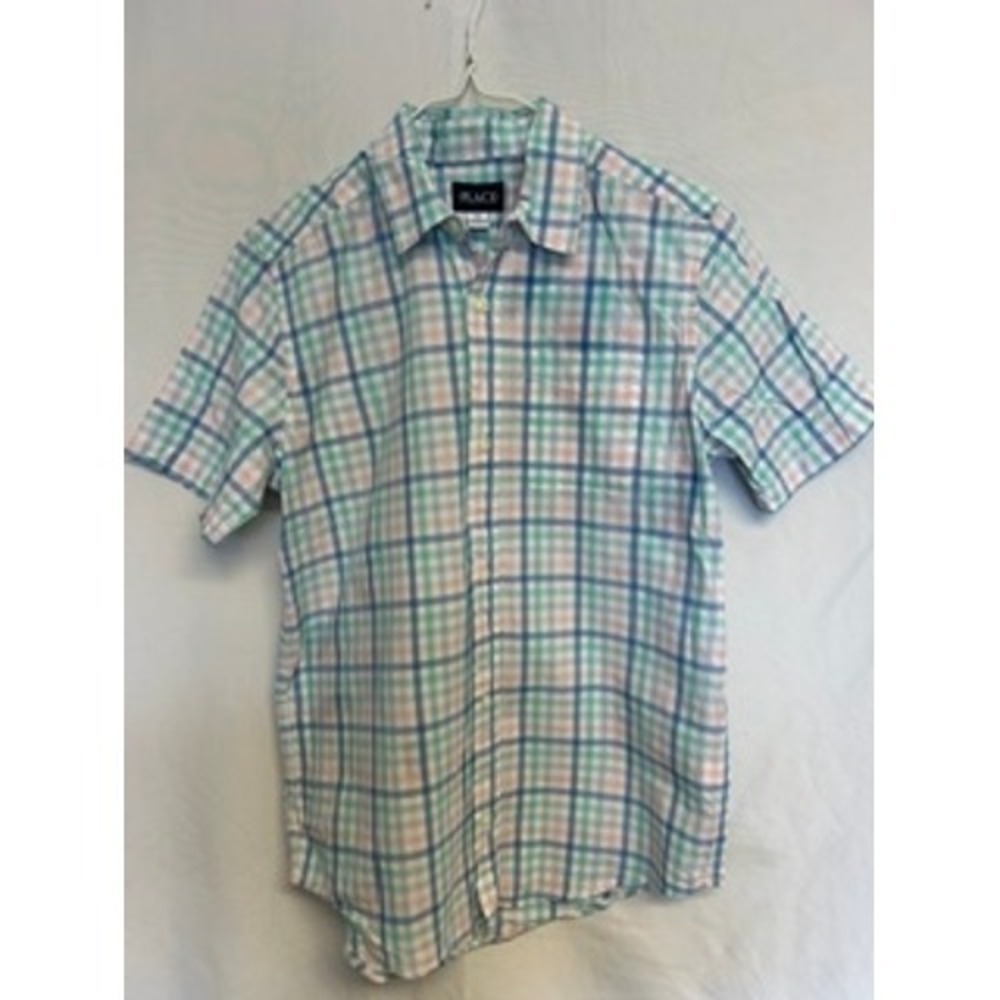 The Children's Place Short‎ Sleeve Rainbow Gingham Poplin Button Up Boys 14